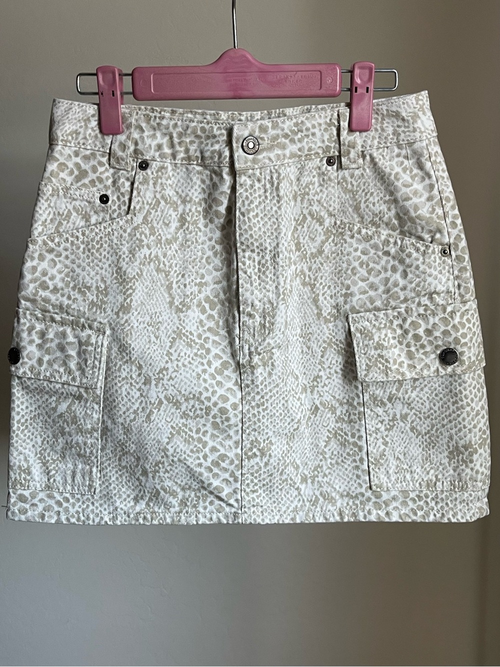 Topshop Cream Snake-Print Cargo Mini Skirt